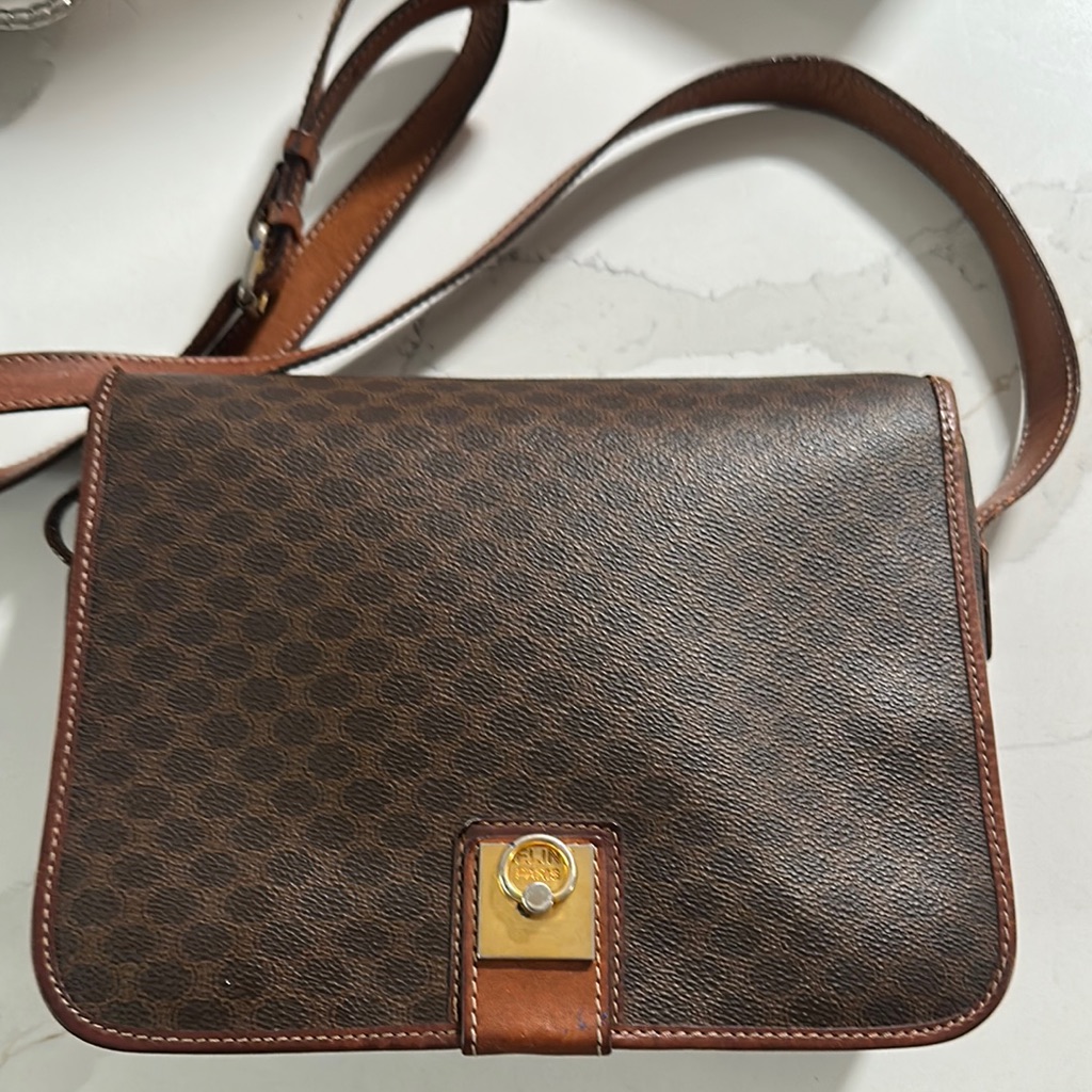 Cline Macadam Brown Pvc Leather Shoulder Bag Authentic Good Condition